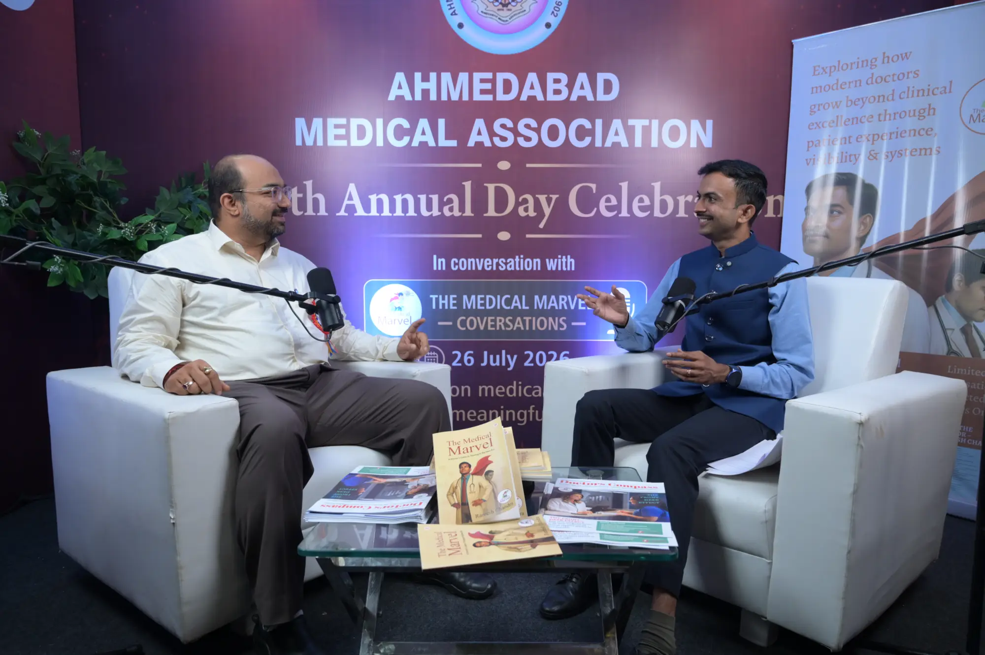 Ramesh Chandra in conversation with a doctor at the Ahmedabad Medical Association annual day.